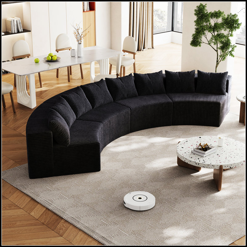 Canapé modulaire courbé Corduroy, H 30,5 po x l 156 po x P 63 po, 8, Noir