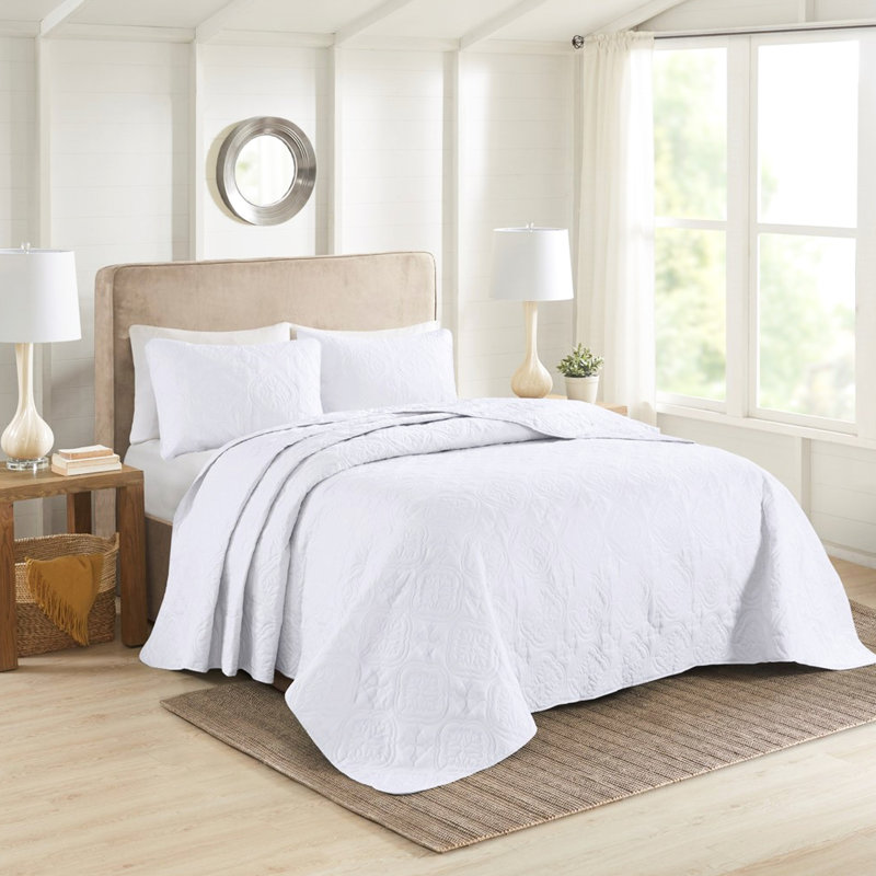Très grand / très grand couvre-lit - blanc, microfibre réversible, rembourrage 100%, élégant, blanc lavable à la machine pour 3 pièces, microfibre et