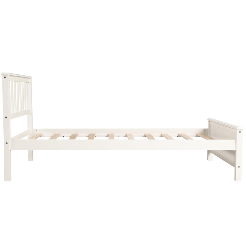 Lit plateforme blanc avec tête de lit en bois massif et tête de lit simple en bois