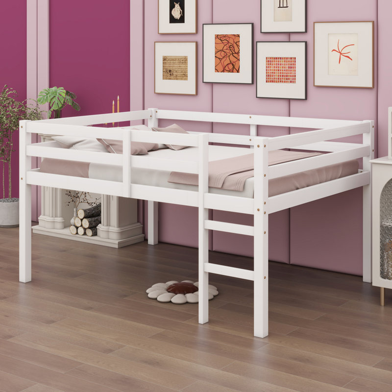 Lit mezzanine en bois avec échelle, Blanc