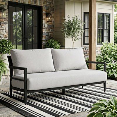75" Outdoor Bench Sofa with Sunbrella Cushions, Powder-Coated Aluminum Frame, All-Weather Patio Seating for Summer Backyard/Garden/Patio, Waterproof UV-Resistant Modern Minimalist