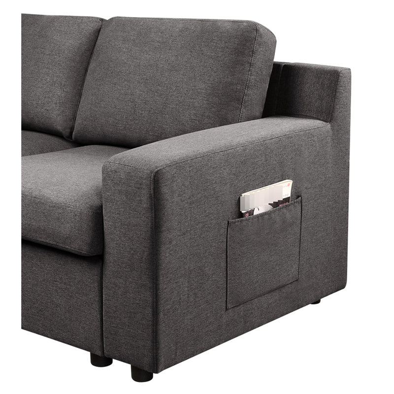 Chaise modulaire en U en lin gris, 7 coussins de dossier modulaires et réversibles, poids de 297,77 lb, lin 145,5 po, avec accoudoirs, un accoudoir, profondeur de 94,18 po, hauteur du siège 17,75 po