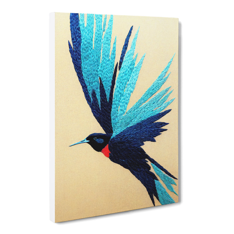 Swallow Embroidery - Wrapped Canvas, 50cm H x 35cm W x 3cm D