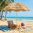 6.1ft Octagonal Thatch Beach Umbrella With Base And Adjustable Height