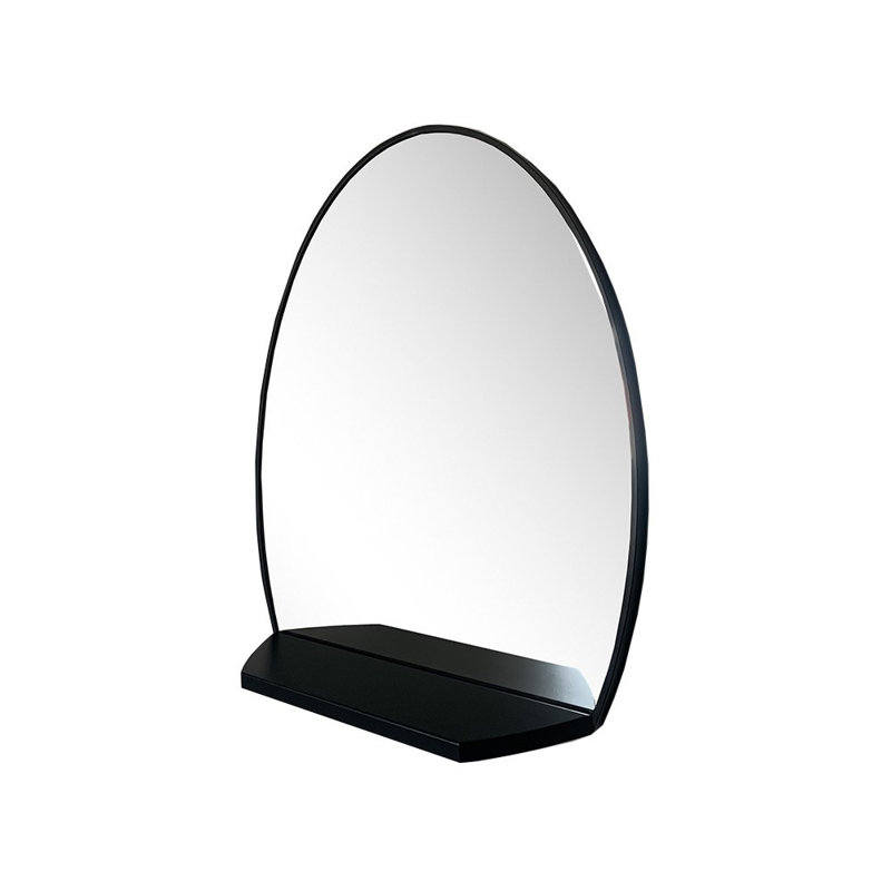 Olly-Jude Metal Oval Mirror with Shelves, Black