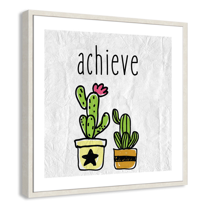 Impression sur papier Cacti C, Encadré de boîte à grain de bois blanc, H 26,5 po x l 26,5 po x P 1,18 po