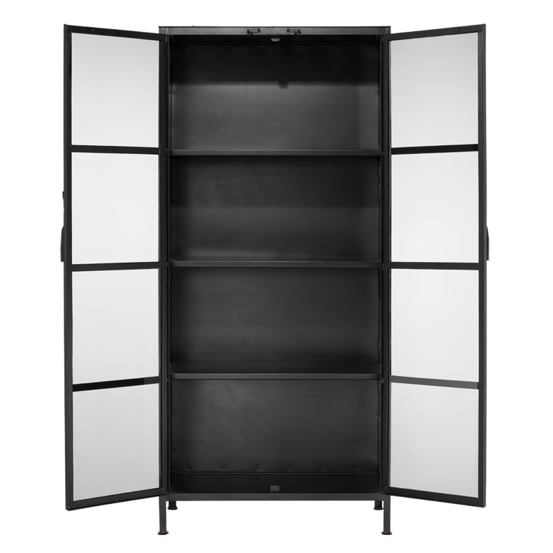 Union Tall Curio Cabinet In Black Iron & Clear Glass
