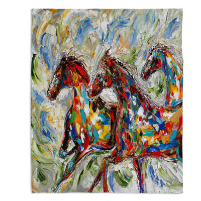 Couverture sherpa abstraite en chevaux sauvages abstraits