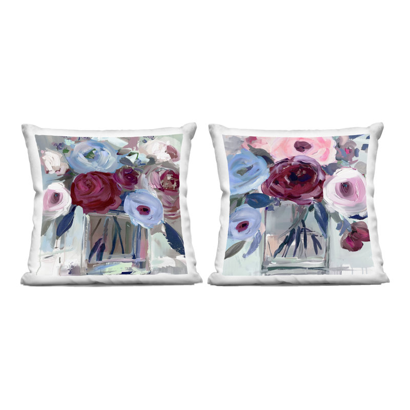 Ensemble de 2 coussins décoratifs imprimés Blue Bouquets par Annabelle Hall