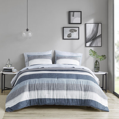 Lit d'édredon complet avec draps en microfibre - Style décontracté en gris, bleu marine, bleu très grand et literie