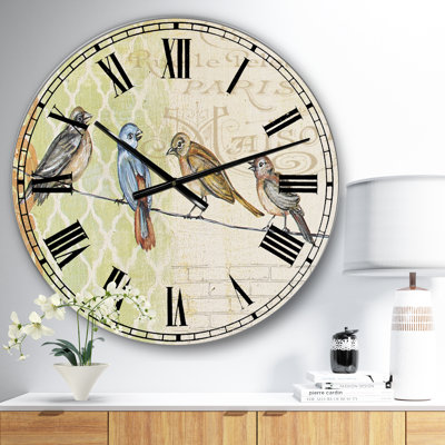 Birds Gathered On Wire Paris II - Oversized Cottage Wall Clock