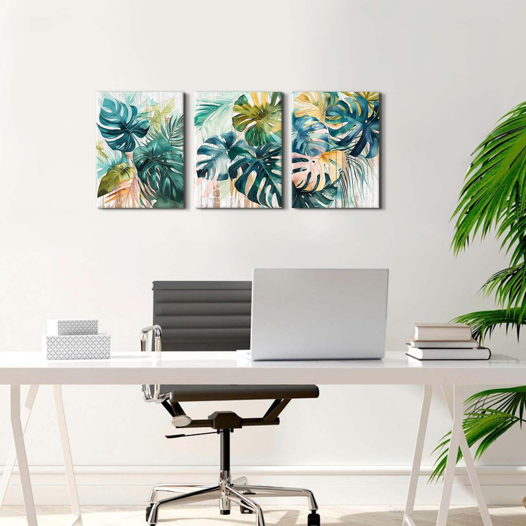 Botanical Wall Art Living Room Wall Decor Monstera Plant Pictures Canvas Prints Tropical Green Leaf Posters Nature Watercolor Floral Theme Painting Fa