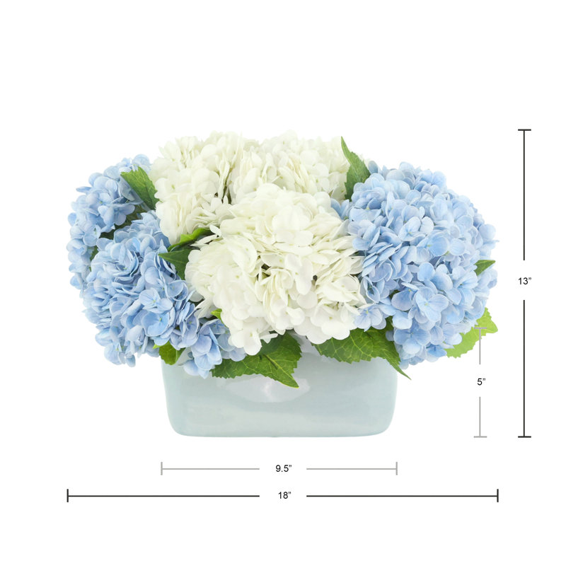 Floral Centerpiece with Real Touch Hydrangeas, Blue;White