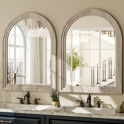 Arched Waterproof Solid Wood Wall Mirror 