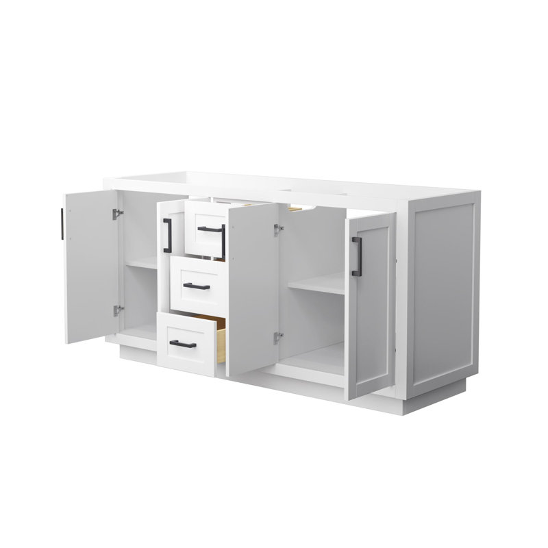 Miranda 65.25" Freestanding Double Bathroom Vanity Base Only, White/Matte Black