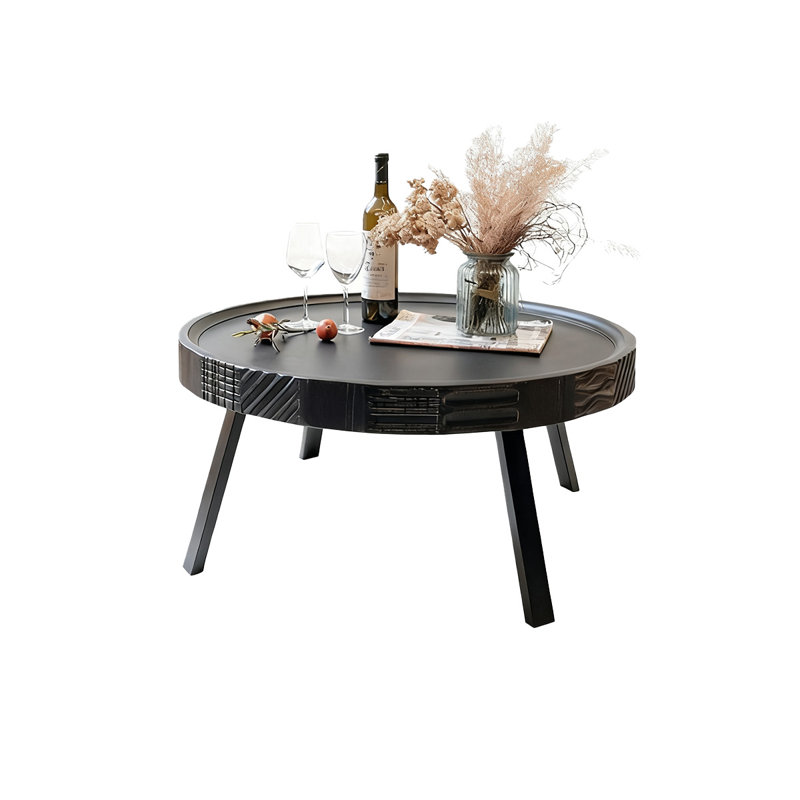 Modern Black Solid Wood Round Coffee Table