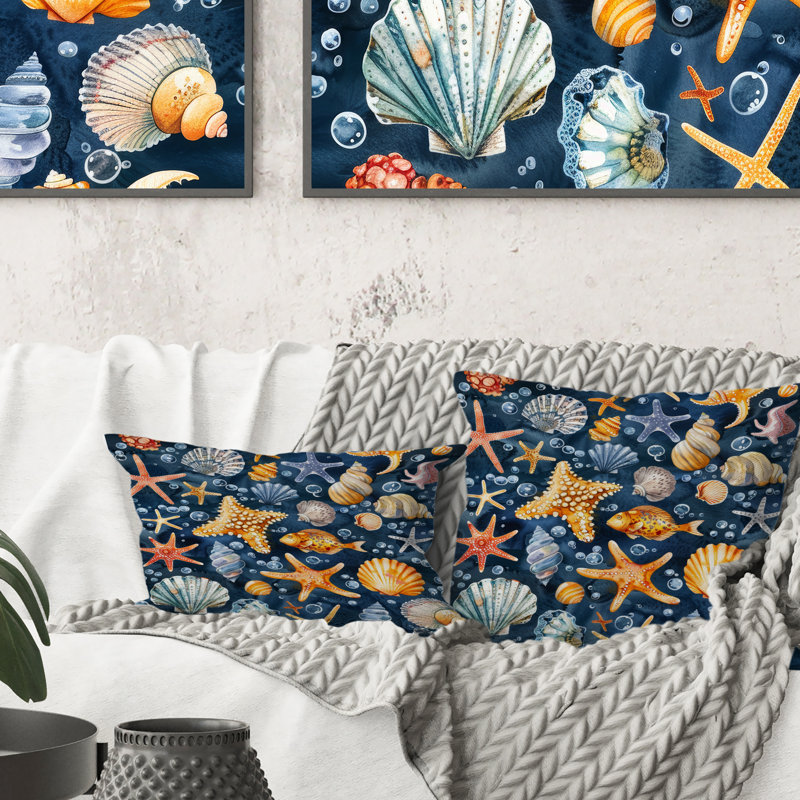 Coussin lombaire côtier orange - bleu marine III