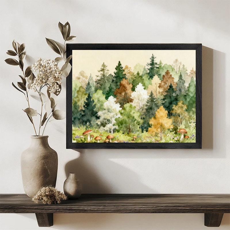 Art encadré noir, pin de Noël rétro, reproduction d'art de style aquarelle, H 9 po x l 11 po