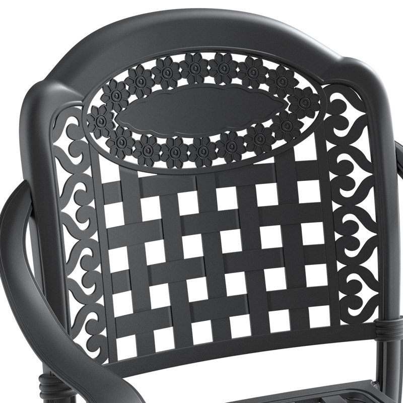 7 chaises toutes saisons avec composants en aluminium, 2 chaises pivotantes, 4 tables rectangulaires, une structure noire, résistante aux intempéries, 6 places en configuration extérieure moulée,