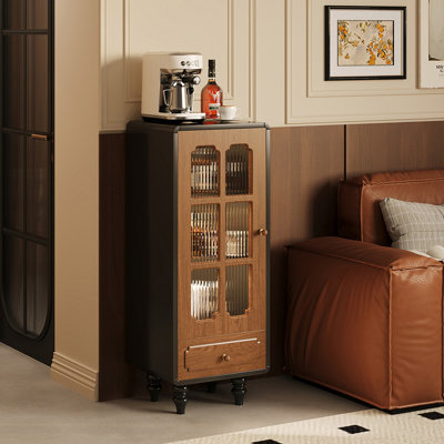 Nut-brown+Black Manufactured Wood+Glass Sideboard