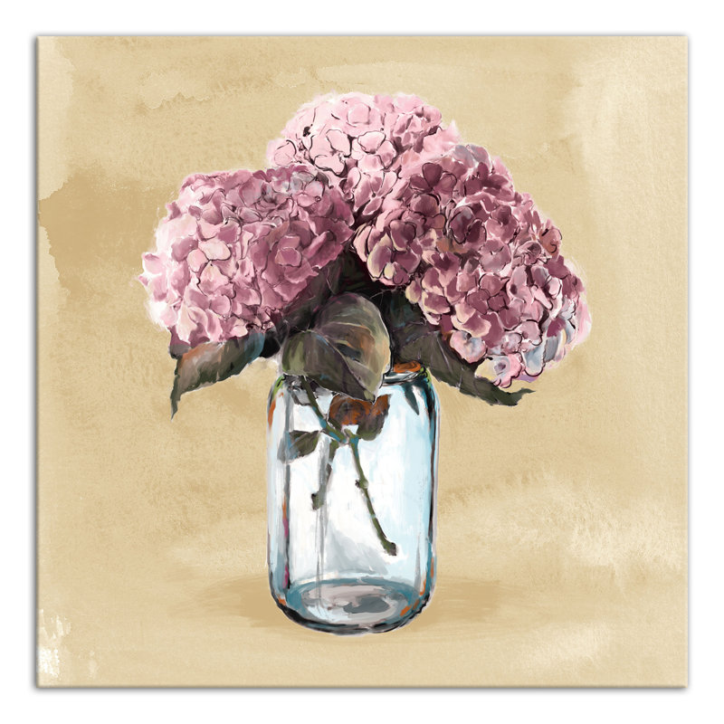 Hortensias roses sur toile, H 12 po x l 12 po x P 1,25 po