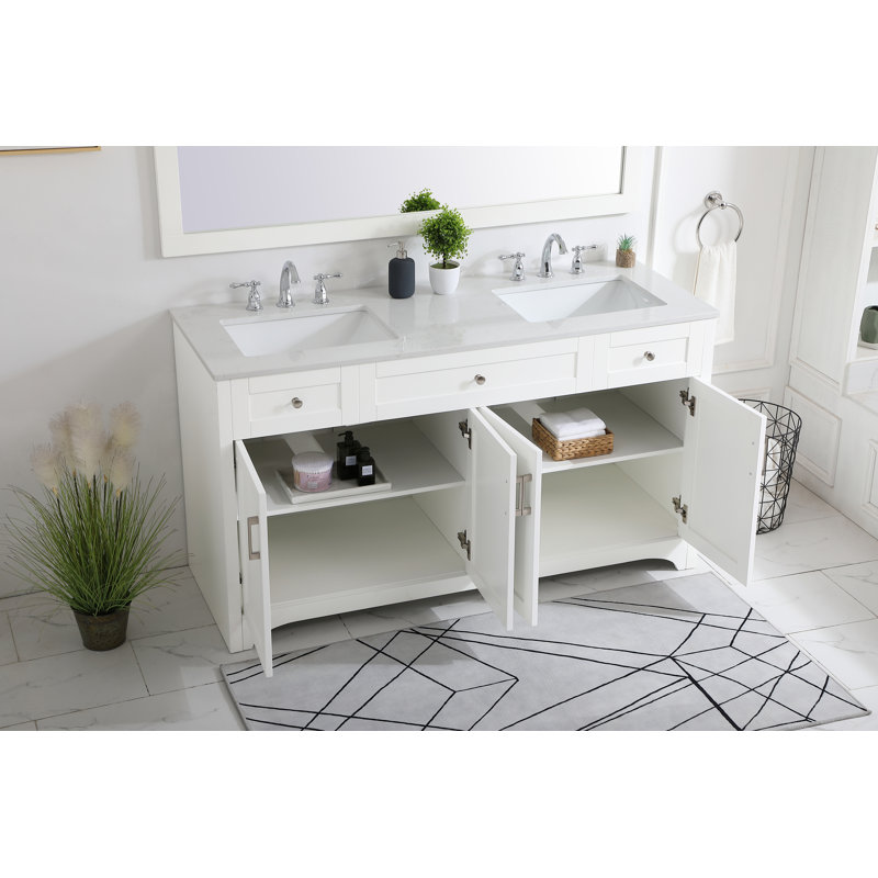 Moore 60'' Double Bathroom Vanity with Engineered Marble Top, White