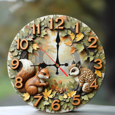 autumn forest squirrel fox clock