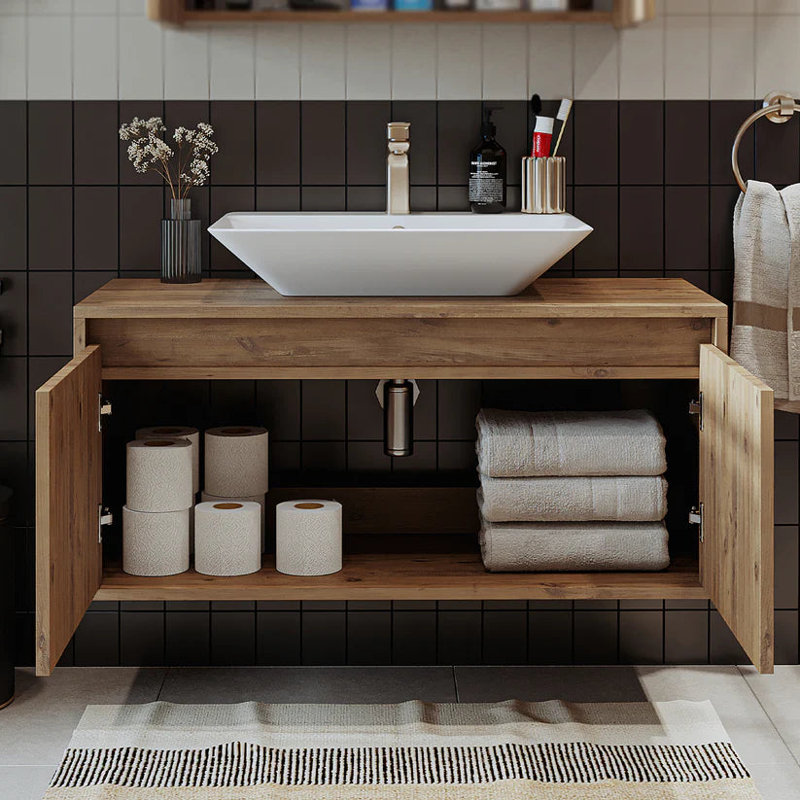 Ruarie Bathroom Vanity Unit with Ceramic Washbasin 100cm,  Atlantic Oak