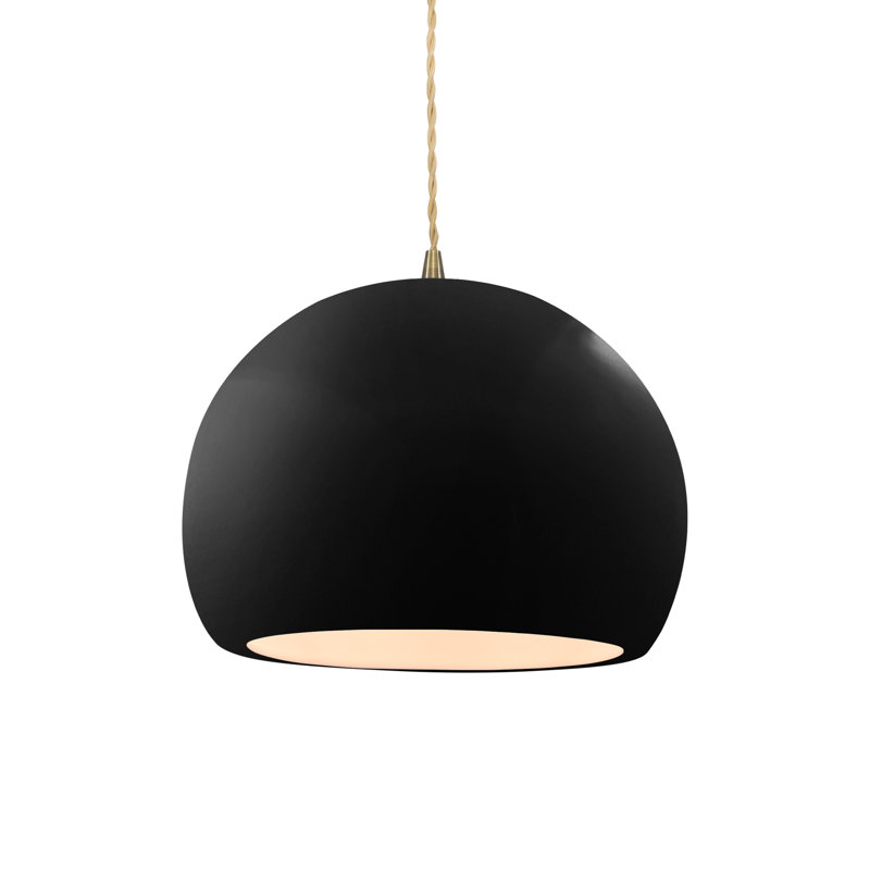 Luminaire suspendu à 1 lumière Aschwin, H 7,75 po x l 10 po x P 10 po, Noir mat carbone, Laiton antique