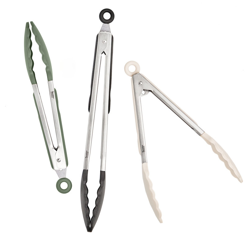 Ensemble de 3 pinces en silicone Tovolo Elements de 9 et 12 pouces pour cuisiner et griller, Avoine / thym / noir