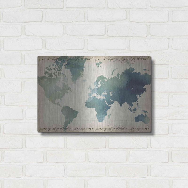 Breakwater Bay «Watercolor World Map» par Grace Popp, art mural en métal, H 16 po x l 24 po
