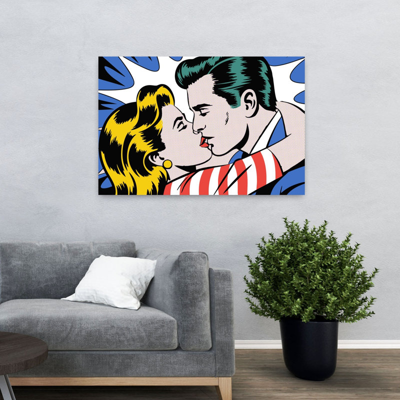 Art mural rétro romantique "Bold Comic Kiss", H 32 po x l 48 po