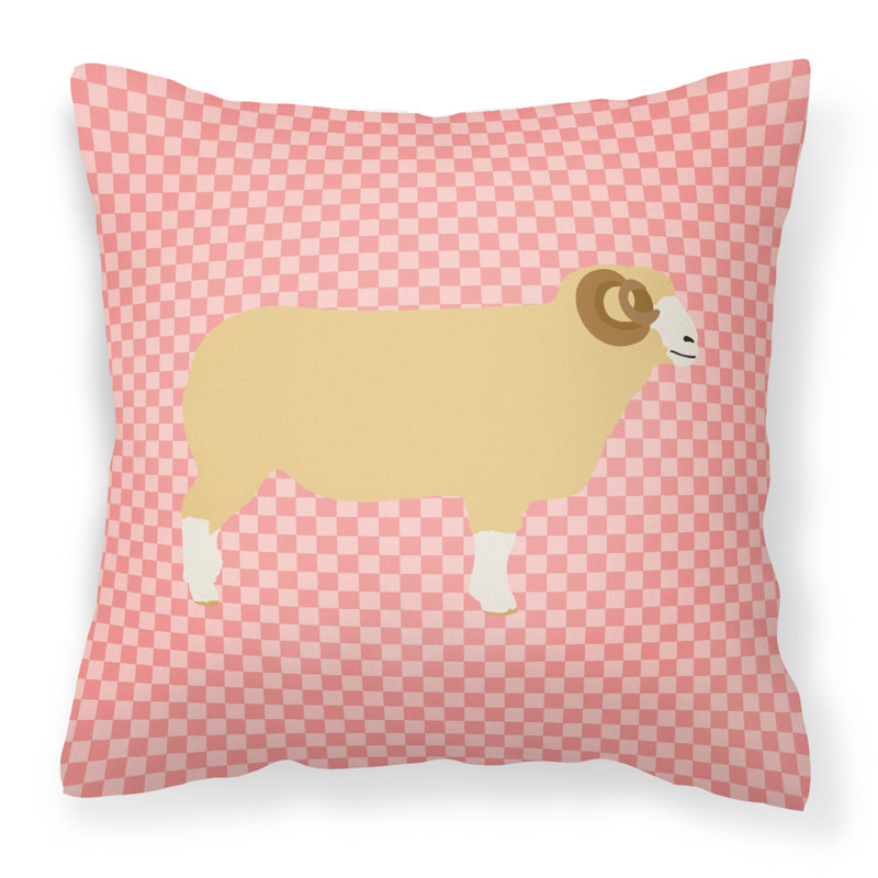 Coussin extérieur éclectique ovin check, Rose, 14 po x 14 po