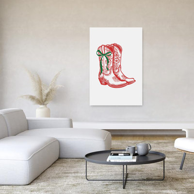 Christmas Cowboy Boots Rustic Traditional Abstract Winter Wall Art Print