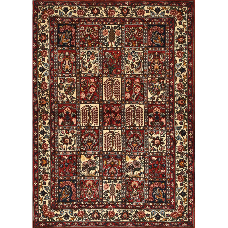Tapis traditionnel rouge / brun / pêche, Rectangle 6 pi x 9 pi
