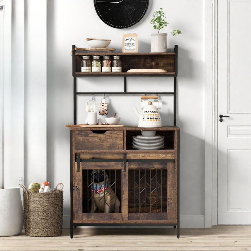 Multi-use Natural Cat Litter Box Hosue With 2 Flip-down Doors, 2 Storage Drawers And Metal Filter