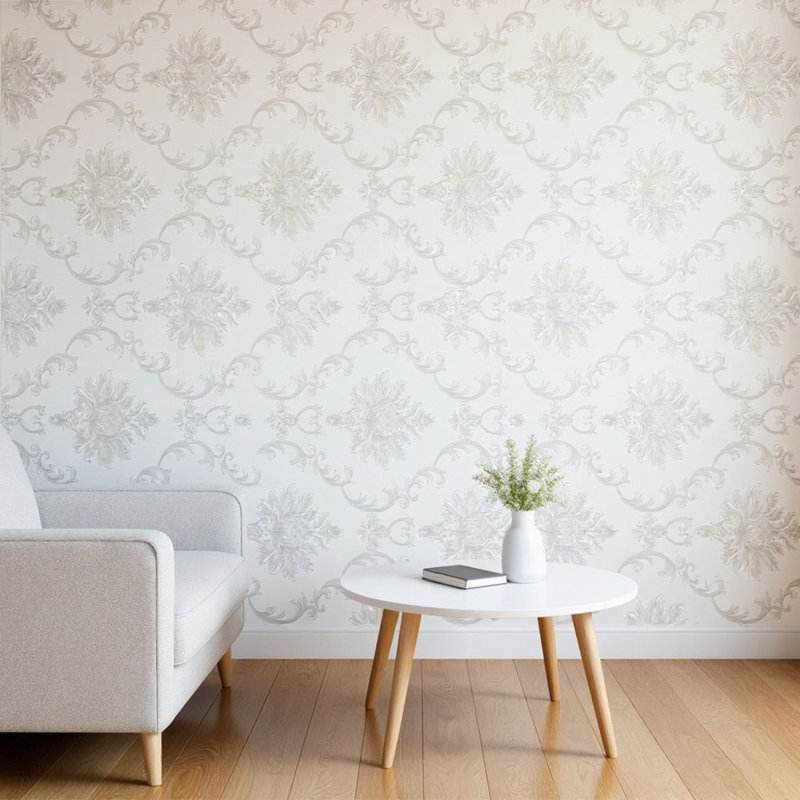 Non-Pasted Non-Woven 3D Embossed Wallpaper Roll, White/Grey