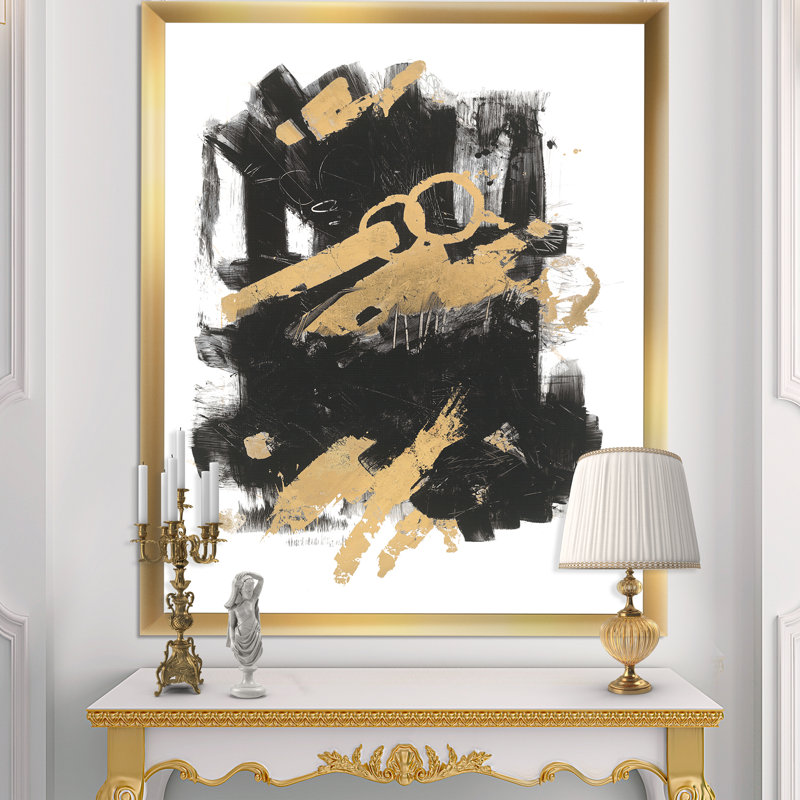 Art mural abstrait sur toile, impression d'art moderne noir doré - Doré et noir Drift I, H 40 po x l 30 po x P 1,5 po