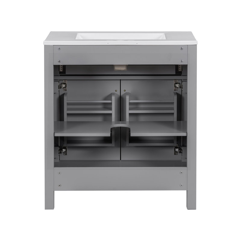 30" Single Bathroom Vanity with Ceramic Top, Gray