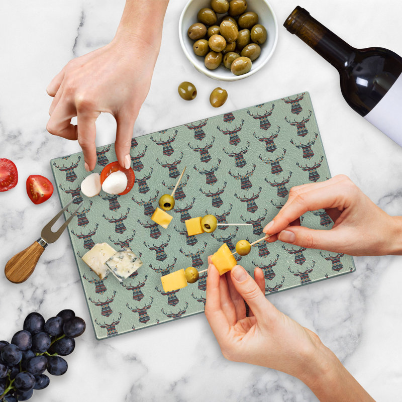 Ambesonne Deer Tempered Glass Cutting Board Ornate Pattern Multicolor