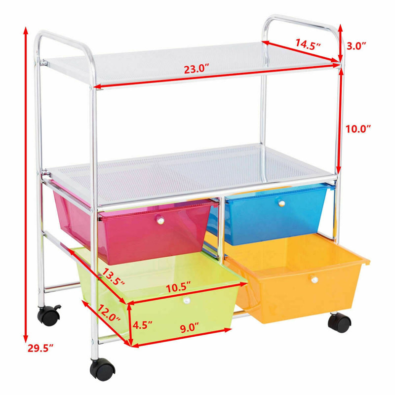 29.5'' H x 25'' W Utility Cart with Wheels, Silver/Pink/Blue
