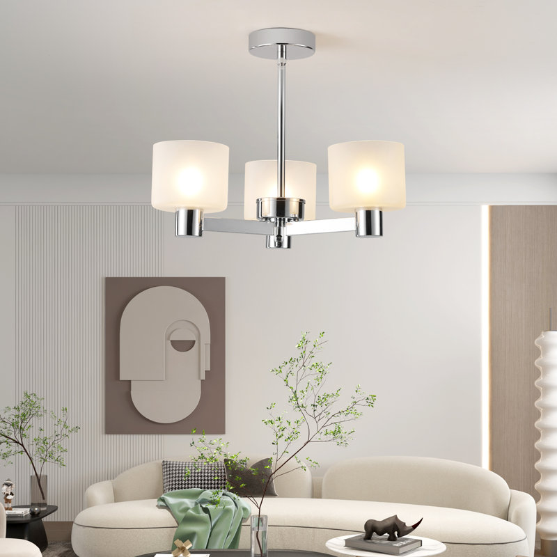Glass Semi Flush Mount, Chrome, White, 3 Lights