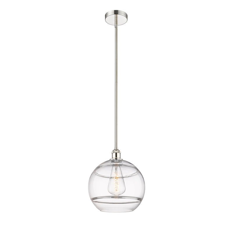 Mini-luminaire suspendu avec tige 6 po Edison Bienes-616-G556, H 12,88 po x l 12 po x P 12 po, Transparent, Nickel poli