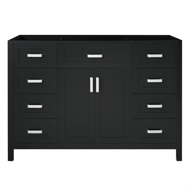 Meuble-lavabo 47 po sans lavabo, armoire seulement, 2 portes et 8 tiroirs, système de fermeture en douceur, Noir