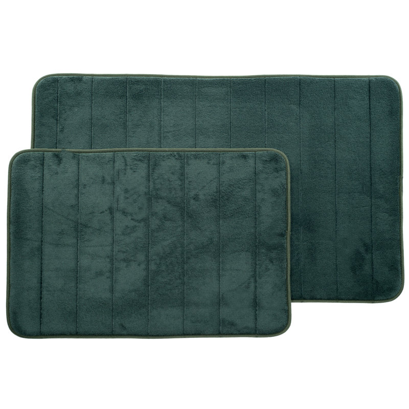 Billybob Memory Foam Bath Rug Set - 2-Piece Bath Mats with Microfiber Top - Non-Slip Absorbent Rugs, Green
