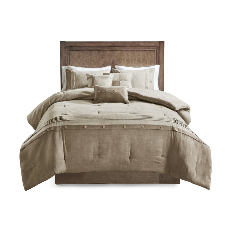 Ensemble de literie luxueux pour très grand lit brun clair, simili suède de polyester, style chalet