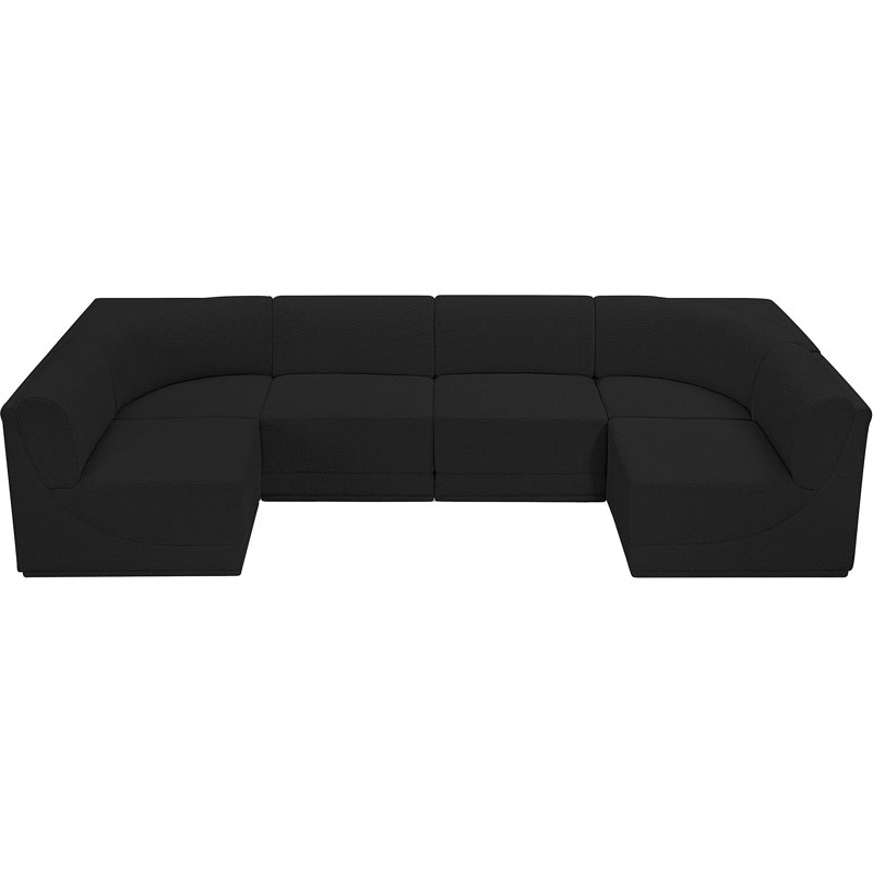 Ollie 6 - Piece Upholstered Sectional, Black Boucle Fabric