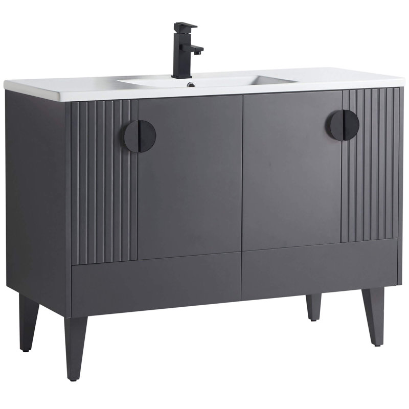 Ensemble de meuble-lavabo simple 48 po Saimah, Noir, Gris roche