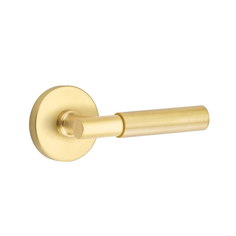 Privacy Door Lever with Square Rosette, Satin Brass