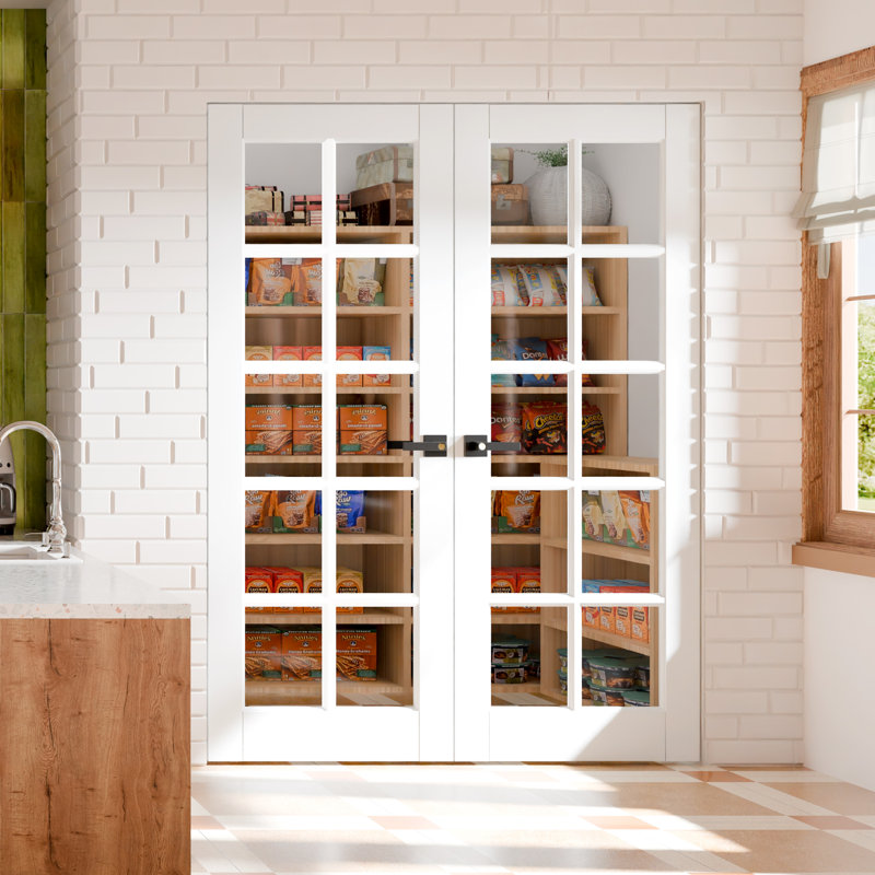 Interior Pantry French Doors - 1-Lite Frosted Standard Door Slab Prefinished Pine Solid Core Doors With Handle (No Frame)